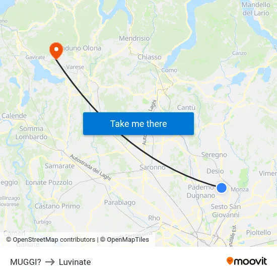 Muggiò to Luvinate map