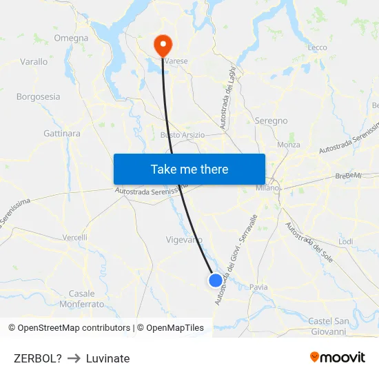 Zerbol to Luvinate map