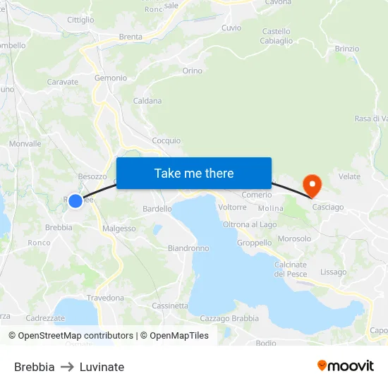 Brebbia to Luvinate map