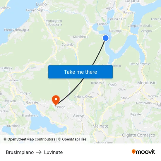 Brusimpiano to Luvinate map