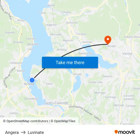 Angera to Luvinate map
