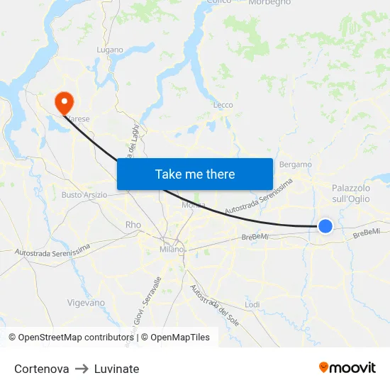 Cortenova to Luvinate map