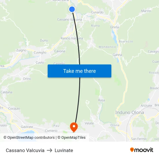 Cassano Valcuvia to Luvinate map