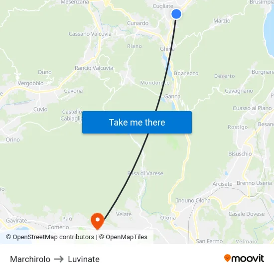 Marchirolo to Luvinate map
