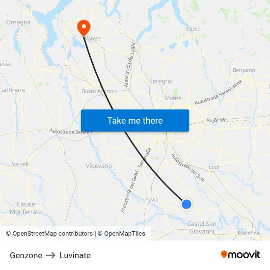 Genzone to Luvinate map