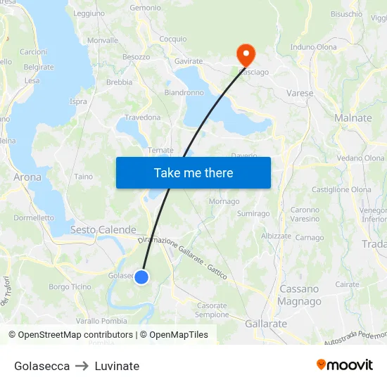 Golasecca to Luvinate map