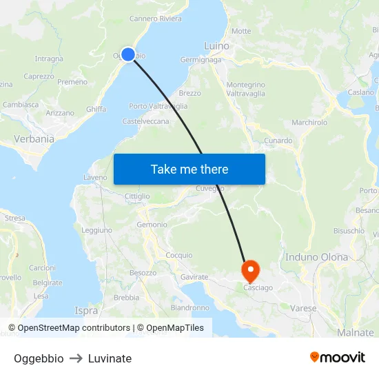 Oggebbio to Luvinate map