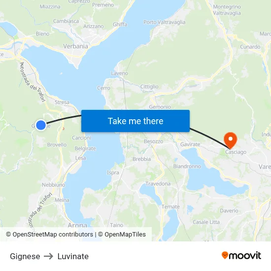 Gignese to Luvinate map