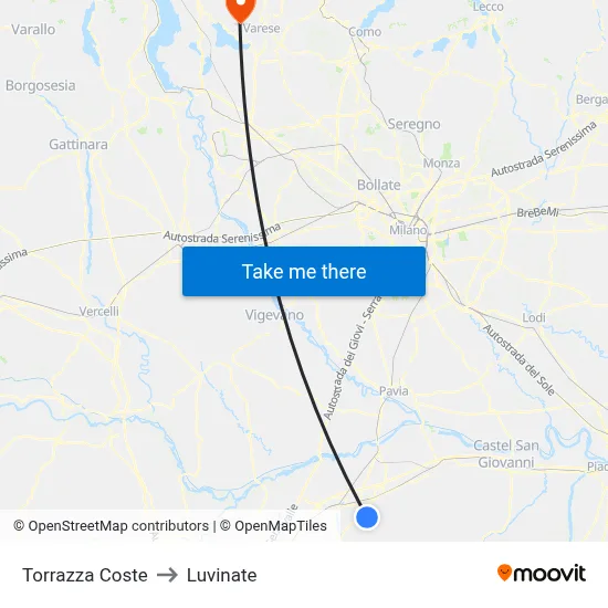 Torrazza Coste to Luvinate map