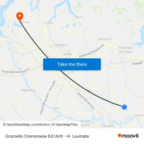 Grumello Cremonese Ed Uniti to Luvinate map