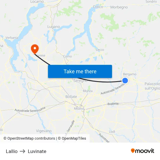 Lallio to Luvinate map