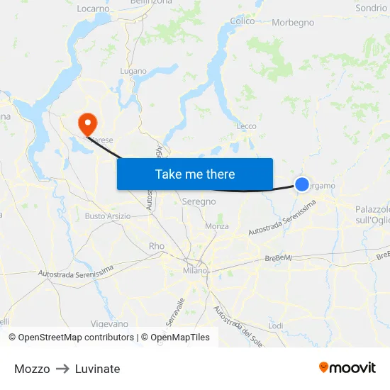 Mozzo to Luvinate map