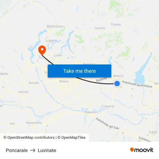 Poncarale to Luvinate map