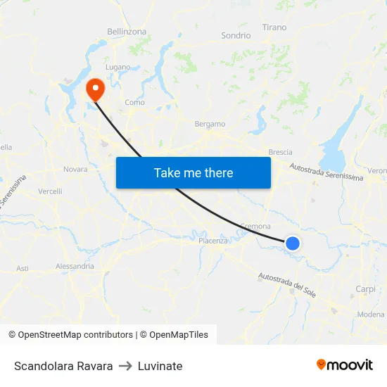 Scandolara Ravara to Luvinate map