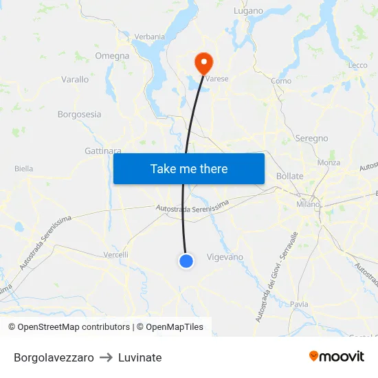 Borgolavezzaro to Luvinate map