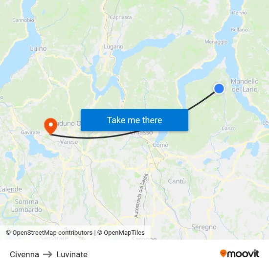 Civenna to Luvinate map