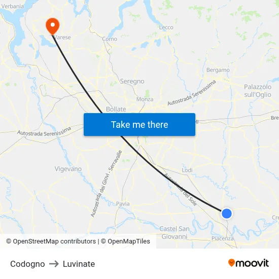 Codogno to Luvinate map