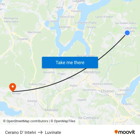 Cerano D' Intelvi to Luvinate map