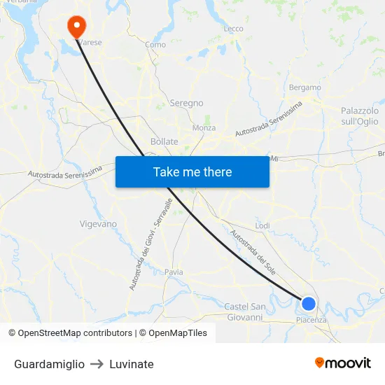 Guardamiglio to Luvinate map