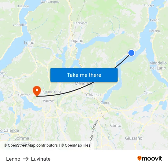 Lenno to Luvinate map