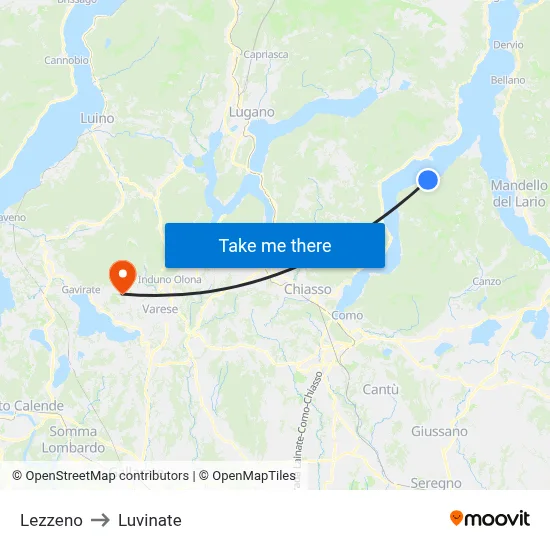Lezzeno to Luvinate map