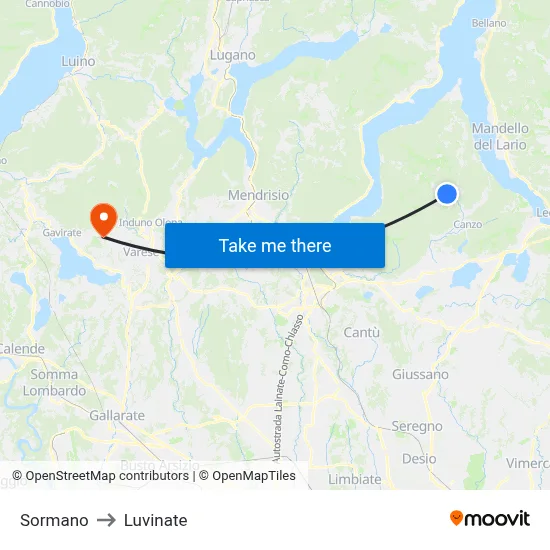 Sormano to Luvinate map