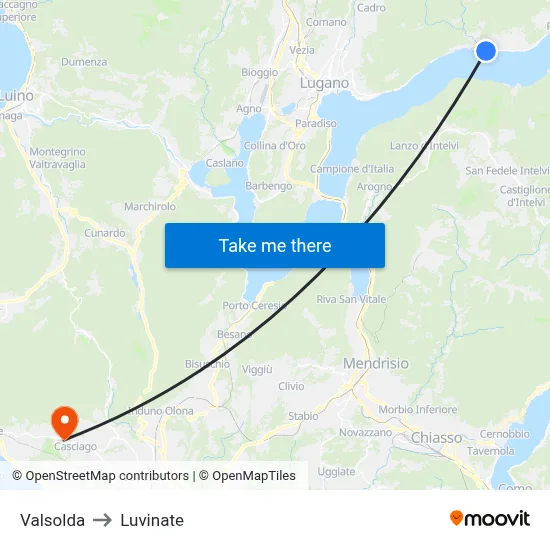 Valsolda to Luvinate map