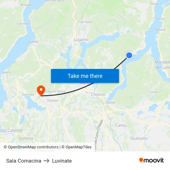 Sala Comacina to Luvinate map