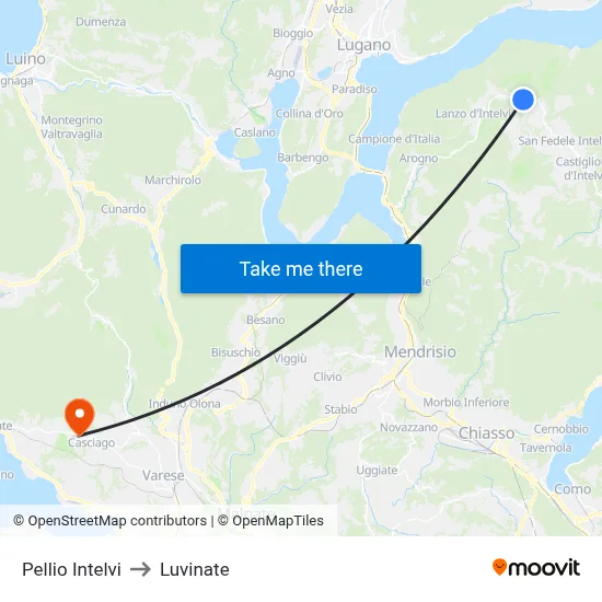 Pellio Intelvi to Luvinate map