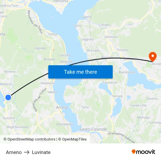 Ameno to Luvinate map