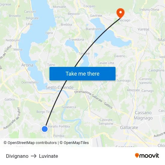 Divignano to Luvinate map