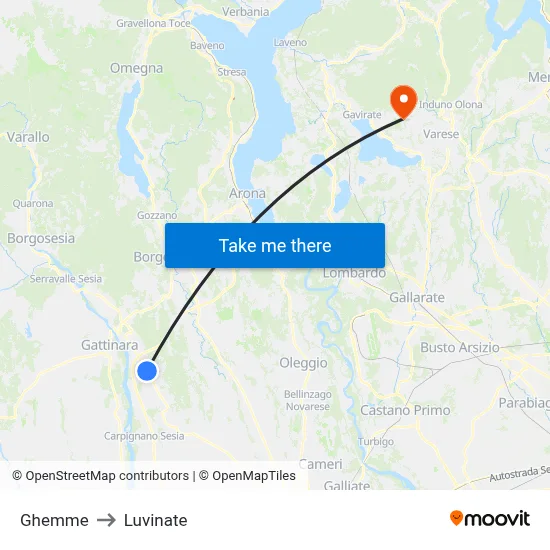 Ghemme to Luvinate map