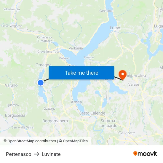 Pettenasco to Luvinate map