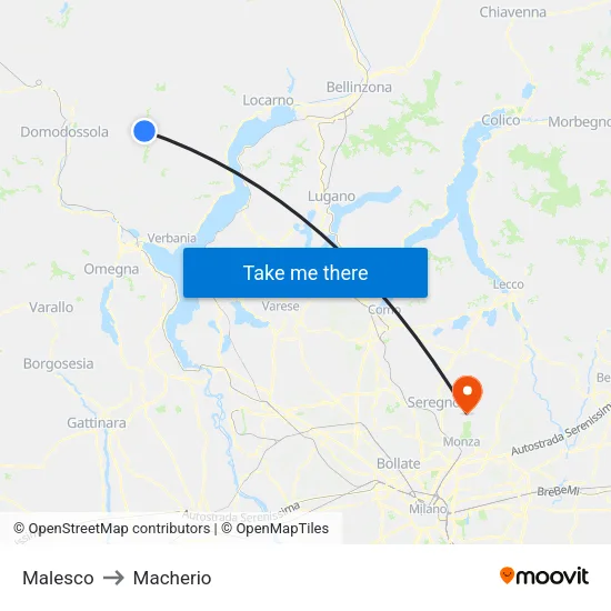 Malesco to Macherio map