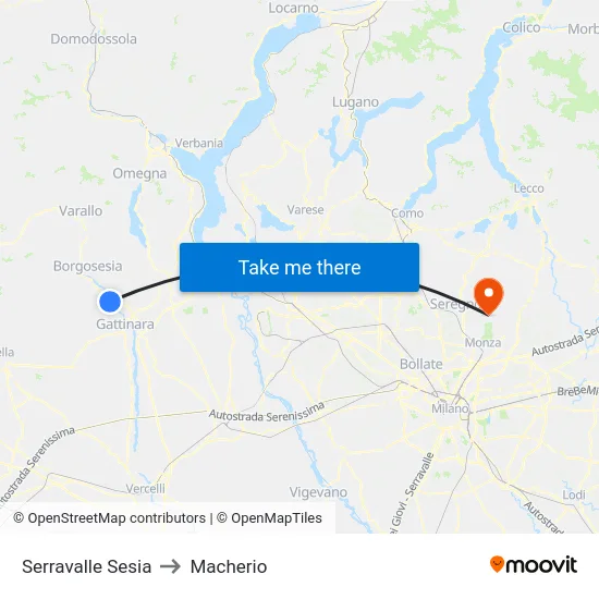 Serravalle Sesia to Macherio map