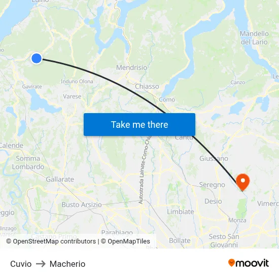 Cuvio to Macherio map