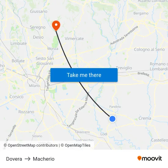 Dovera to Macherio map