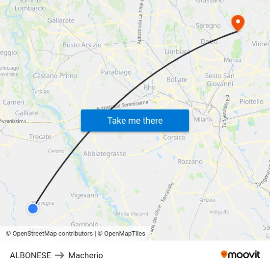 Albonese to Macherio map