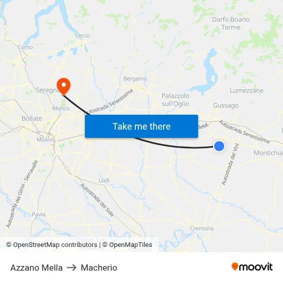 Azzano Mella to Macherio map