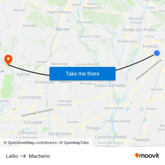 Lallio to Macherio map