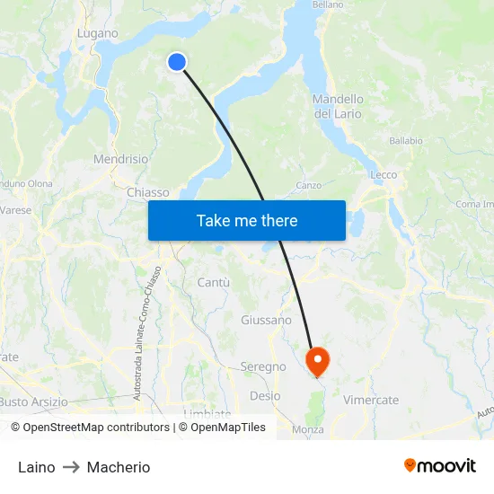 Laino to Macherio map
