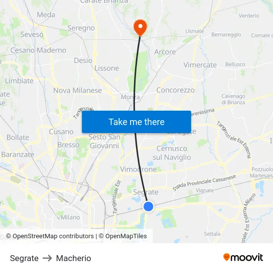 Segrate to Macherio map