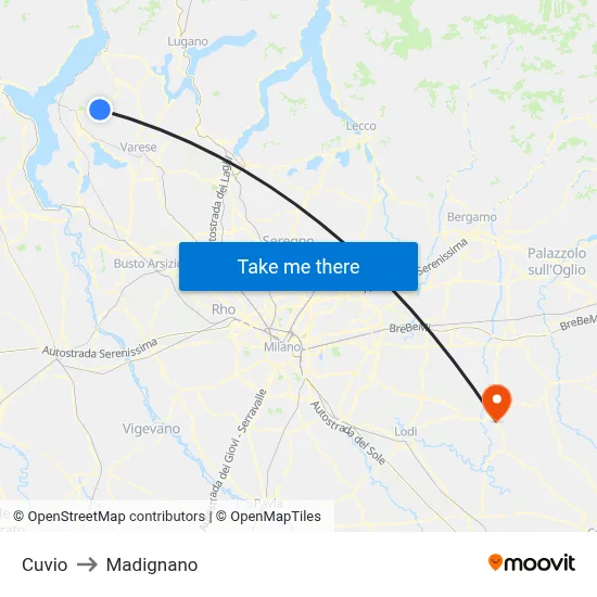 Cuvio to Madignano map
