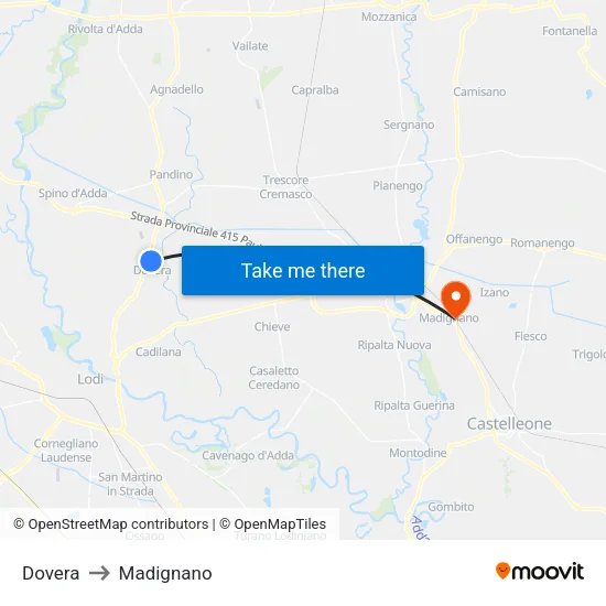 Dovera to Madignano map