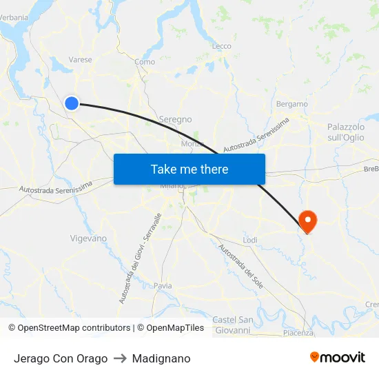 Jerago con Orago to Madignano map