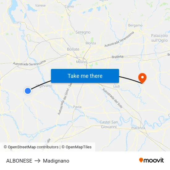 Albonese to Madignano map