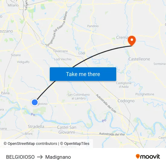 Belgioioso to Madignano map