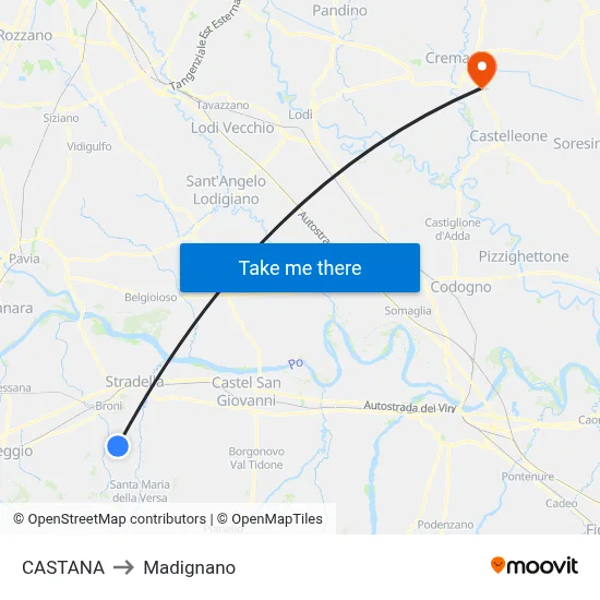 Castana to Madignano map