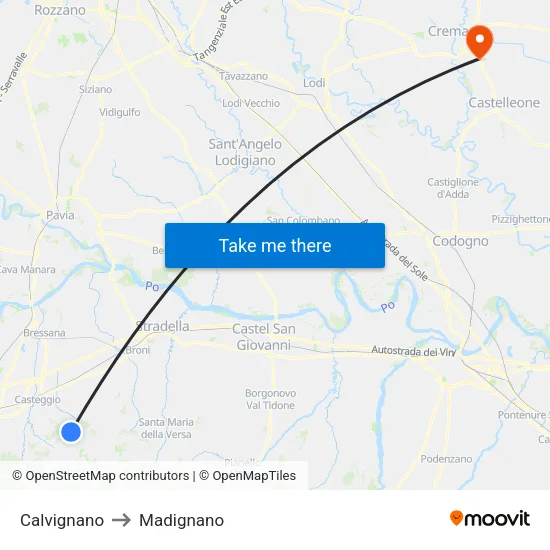 Calvignano to Madignano map