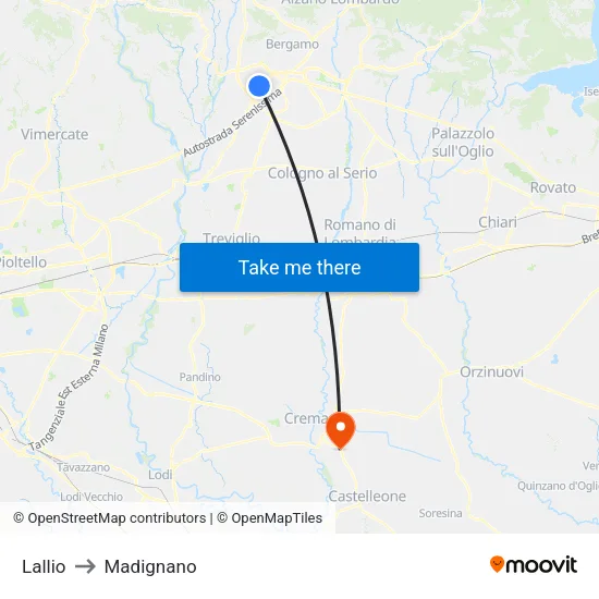 Lallio to Madignano map
